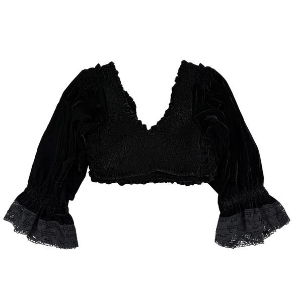 NWT FREE PEOPLE Two Piece Velvet Smocked Skirt And Ruffle Puff Sleeve Top SMALL - Picture 5 of 10